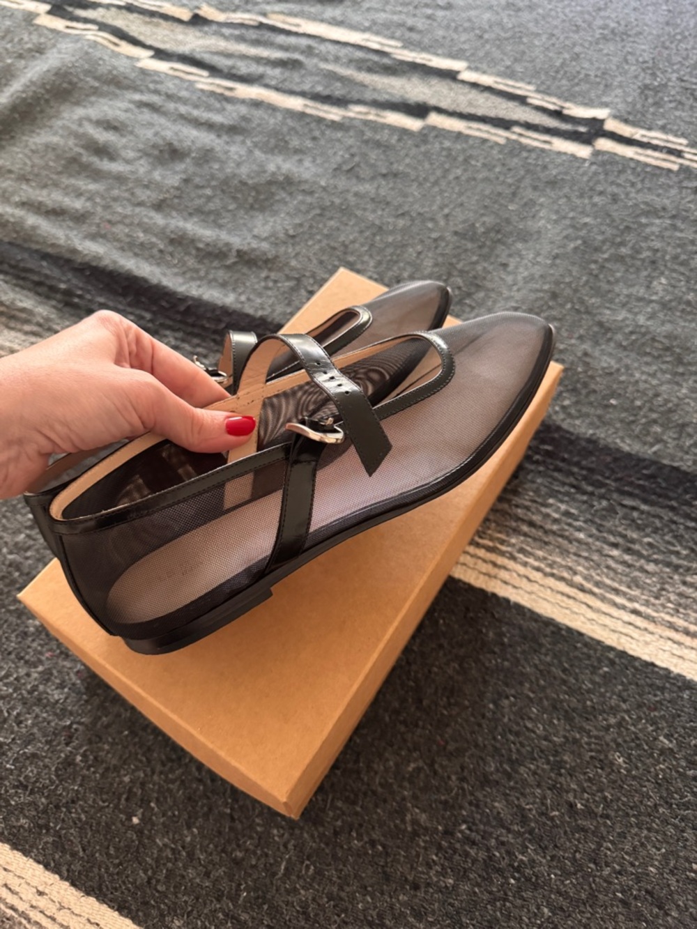 Classic Black Mary Jane Flats with Mesh Panels - Picture 4 of 8
